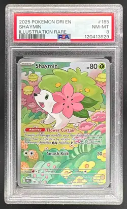 120413929 Shaymin 2025 Pokemon Destined Rivals #185 Illustration Rare PSA 8 - Image 1