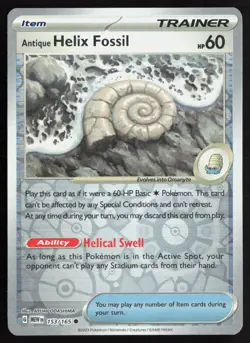 Antique Helix Fossil 153/165 Common 151 Pokemon Reverse Holo Near Mint - Image 1