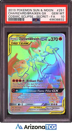 Pokemon 2019 Charizard & Braixen GX 251 Full Art SR Cosmic Eclipse GEM MT PSA 10 - Image 1