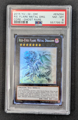 2015 Yugioh Red-Eyes Flare Metal Dragon Ghost Rare PSA 8 - Image 1