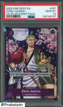 2025 One Piece EN Championship 25-26 Event Pack #067 Zoro-Juurou PSA 10 GEM MINT - Image 1