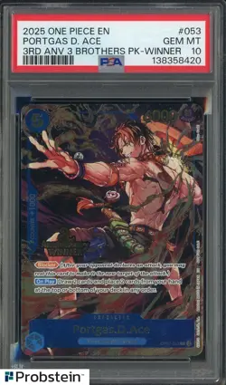 2025 One Piece EN 3rd Anniversary 3 Brothers Winner 053 Portgas D. Ace PSA 10 - Image 1