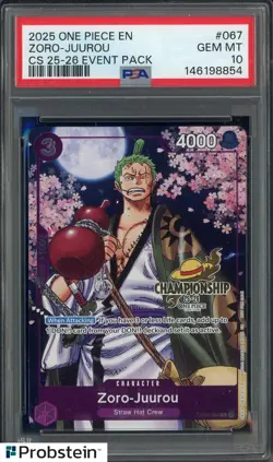 2025 One Piece EN Championship 25-26 Event Pack #067 Zoro-Juurou PSA 10 GEM MINT - Image 1