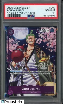 2025 One Piece EN Championship 25-26 Event Pack #067 Zoro-Juurou PSA 10 GEM MINT - Image 1