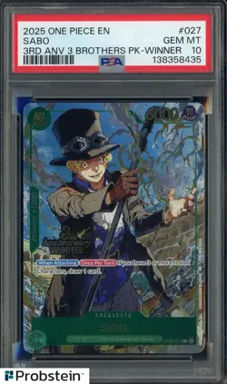 2025 One Piece EN 3rd Anniversary 3 Brothers Winner #027 Sabo PSA 10 GEM MINT - Image 1