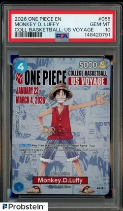 2026 One Piece EN College Basketball US Voyage #055 Monkey D Luffy PSA 10 - Image 1