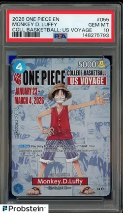 2026 One Piece EN College Basketball US Voyage #055 Monkey D Luffy PSA 10 - Image 1