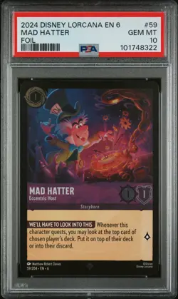 2024 DISNEY LORCANA EN 6-AZURITE SEA FOIL #59 MAD HATTER - ECCENTRIC HOST PSA 10 - Image 1