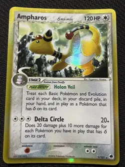 Pokemon TCG Ampharos Ex Dragon Frontiers Delta Species 1/101 Holo Rare 2006 Card - Image 1
