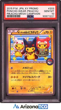 Pokemon 15 Poncho Wearing Pikachu 203/XY-P Pikachu Mega Campaign Japanese PSA 10 - Image 1