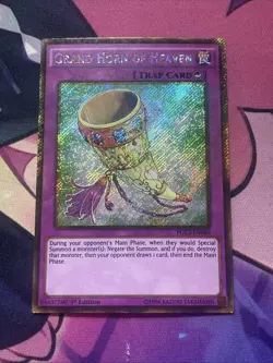 YuGiOh Grand Horn of Heaven PGL3-EN040 Infinite Gold Mp Secret Rare 1st edition - Image 1