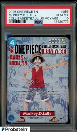 2026 One Piece EN College Basketball US Voyage #055 Monkey D Luffy PSA 10 - Image 1
