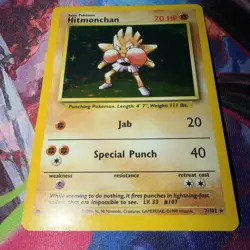Pokemon TCG Hitmonchan Base Set Holo Unlimited Rare Card 7/102 LP/MP Condition - Image 2