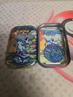 *EMPTY NO PACKS* Pokemon Prismatic Mini Tin Includes Art Card & Coin. Glaceon - Image 2