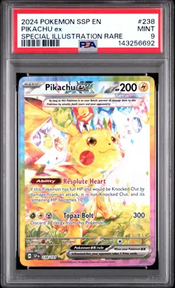 2024 POKEMON SSP EN-SURGING SPARKS SPECIAL ILLUSTRATION RARE PIKACHU EX PSA 9 - Image 1