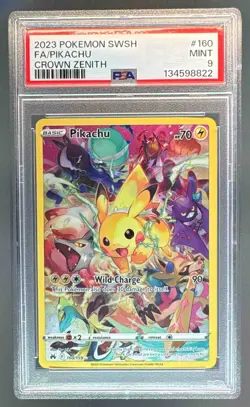 134598822 Pikachu 2023 Pokemon Sword & Shield Crown Zenith #160 PSA 9 - Image 1