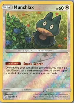 Munchlax Uncommon SM - Unified Minds 173/236 NM Reverse Holofoil - Pokemon - Image 1