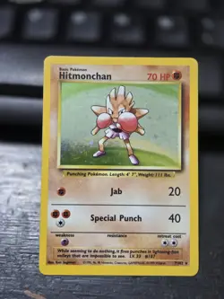 Pokemon TCG Hitmonchan Base Set Holo Unlimited Rare Card 7/102 - Image 1