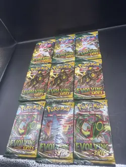 Pokemon Evolving Skies Booster Packs Lot of 9 Sylveon Rayquaza umbreon - Image 1