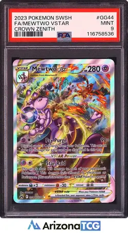 Pokemon 2023 Mewtwo VSTAR GG44/GG70 Full Art Crown Zenith PSA 9 - Image 1