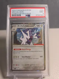 (SWIRL)2024 Pokemon SCR EN-Stellar Crown GamestopExclusive #107 Archaludon PSA 9 - Image 1