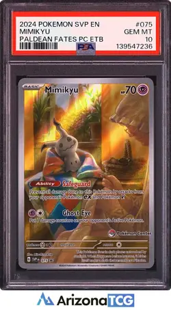 Pokemon 2024 Mimikyu 075 Pokemon Center Stamp Paldean Fates PC ETB GEM MT PSA 10 - Image 1