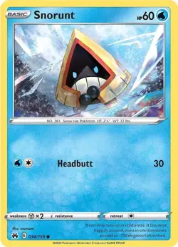 Snorunt 034/159 Reverse Holo LP-NM - Pokemon TCG Sword & Shield Crown Zenith CRZ - Image 3