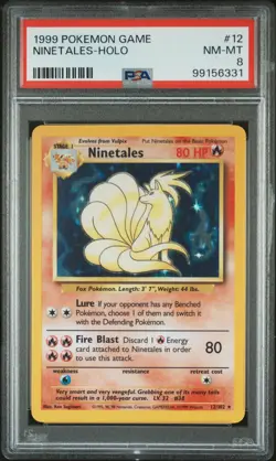 1999 POKEMON BASE SET UNLIMITED #12 NINETALES HOLO PSA 8 - Image 1