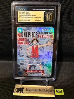 CGC Pristin10 One Piece PromoCard Monkey.D.Luffy P-055 College Basketball Voyage - Image 1