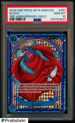2026 One Piece OP14-EB04 EN 3rd Anniversary Gold #051 Buggy PSA 10 GEM MINT - Image 1