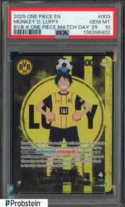 2025 ONE PIECE PROMOS BVB X ONE PIECE MATCH DAY 2025 #003 MONKEY D. LUFFY PSA 10 - Image 1