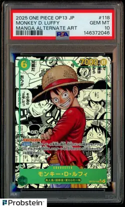 2025 One Piece OP-13 Japanese Manga #118 Monkey D. Luffy PSA 10 GEM MINT - Image 1