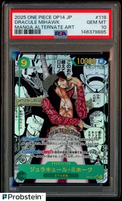 2025 One Piece OP14 Japanese #119 Dracule Mihawak Manga Alternate Art PSA 10 - Image 1