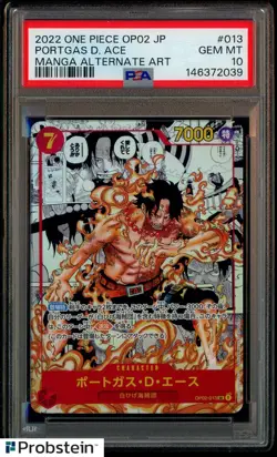 2022 One Piece OP02 Japanese #013 Portgas D. Ace Manga Alternate Art PSA 10 - Image 1