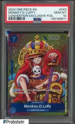 2024 One Piece EN Convention Exclusive Foil #043 Monkey D. Luffy PSA 10 GEM MINT - Image 1