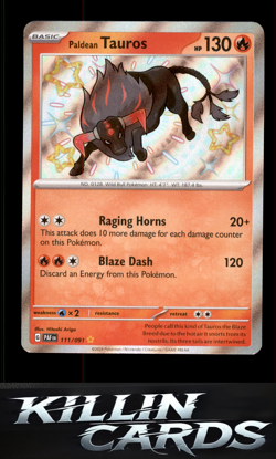 Paldean Tauros - 111/091 111/091 Pokemon Shiny Rare SV: Paldean Fates Card NM - Image 1
