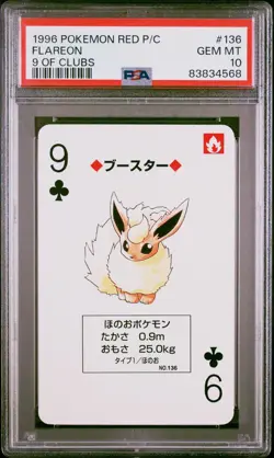 Pokemon Red Flareon 9 of Clubs Playing Poker Card 1996 PSA 10 GEM MINT - Image 1