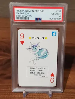 1998 Pokemon Vaporeon Red Back Poker Playing Card 9 of Hearts - PSA 10 - Image 1