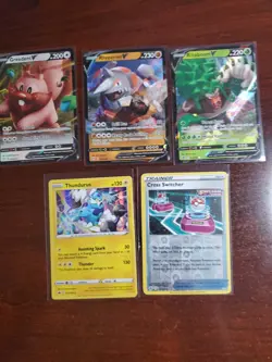 Pokemon 5 Card Lot Holos EX, V And Rare Cards , Great Value Set Building Lot30 - Image 1