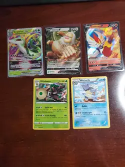 Pokemon 5 Card Lot Holos EX, V And Rare Cards , Great Value Set Building Lot35 - Image 1