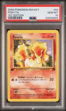 PSA 10 Ponyta 1st Edition #64 Pokemon Rocket 2000 WOTC - Image 1