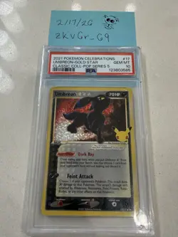 2021 Pokemon Celebrations Classic Collection Umbreon Gold Star Holo PSA 10 17/17 - Image 1