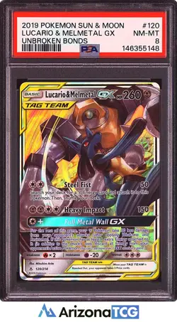 Pokemon 2019 Lucario & Melmetal GX 120/214 Tag Team Unbroken Bonds PSA 8 - Image 1