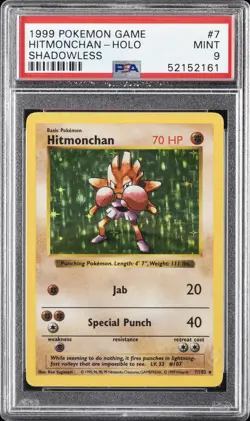 1999 POKEMON BASE SET SHADOWLESS #7 HITMONCHAN-HOLO PSA 9 - Image 1