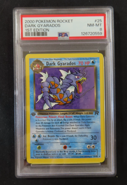 2000 Pokemon Rocket 1ST EDITION #25 Dark Gyarados in a NM/MT PSA 8 - Image 1