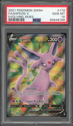 2021 Pokemon Evolving Skies Espeon V Full Art #179 GEM MT PSA 10 - Image 1