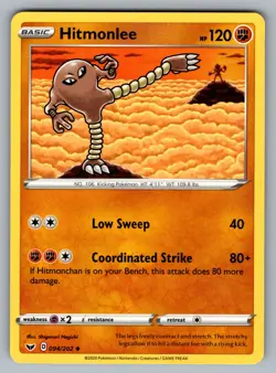 Hitmonlee Uncommon SWSH01: Sword & Shield Base Set 094/202 Pokemon NM - Image 1