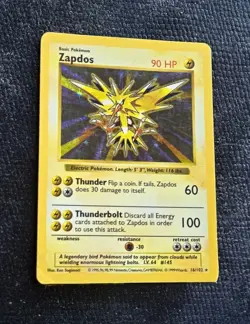 Pokemon Zapdos 016/102 Base Set Shadowless Holo Rare English 1999 Card - Image 1