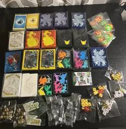 Pokemon Tcg Card Sleeves Coins & Pin Lot W/ Extras Evolving skies, Celebrations - Image 1