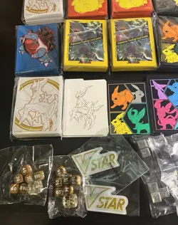 Pokemon Tcg Card Sleeves Coins & Pin Lot W/ Extras Evolving skies, Celebrations - Image 4